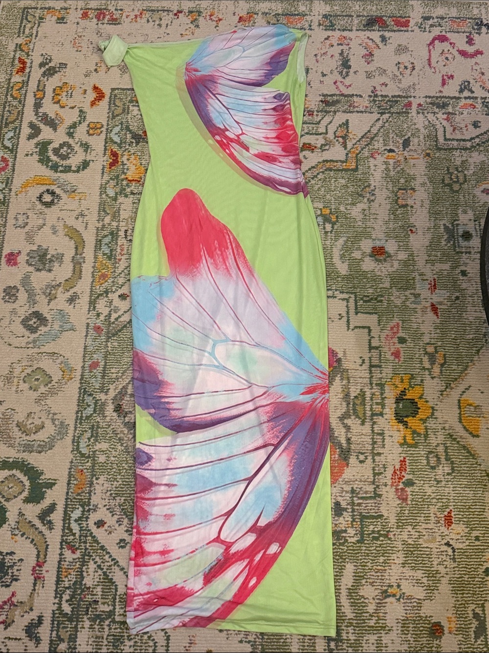 Gbemi Off The Shoulder Neon Green Butterfly-Print Maxi Dress